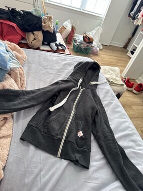 Reflex Dark Charcoal Zip Hoodie with White Drawcords